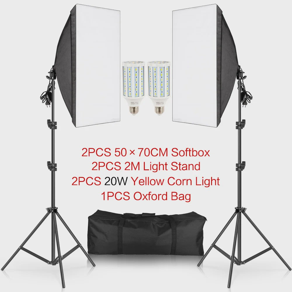 Professionele Softbox Verlichtingskit 50x70cm met E27 Lampen en Statief - Fotostudio Apparatuur
