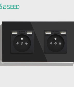 BSEED Wandcontactdoos met Dubbele USB & Type-C Poorten - Stijlvol Glazen Frame