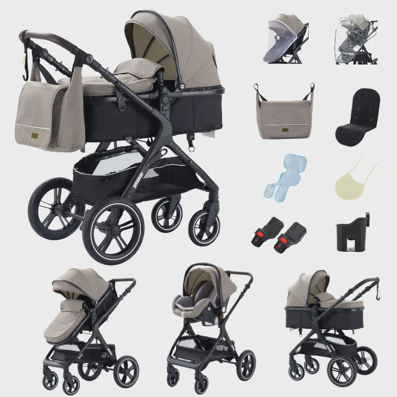 3-in-1 Multifunctionele Kinderwagen - Lichtgewicht en Compact met Babyzitje en Reiswieg