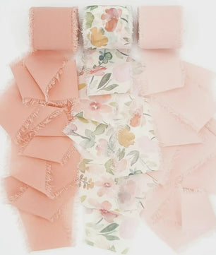 Handgemaakte Satijn Chiffon Lint Set - 3 Rollen van 5m met Rafeleffect voor Bruiloft, Cadeau & DIY Decoratie
