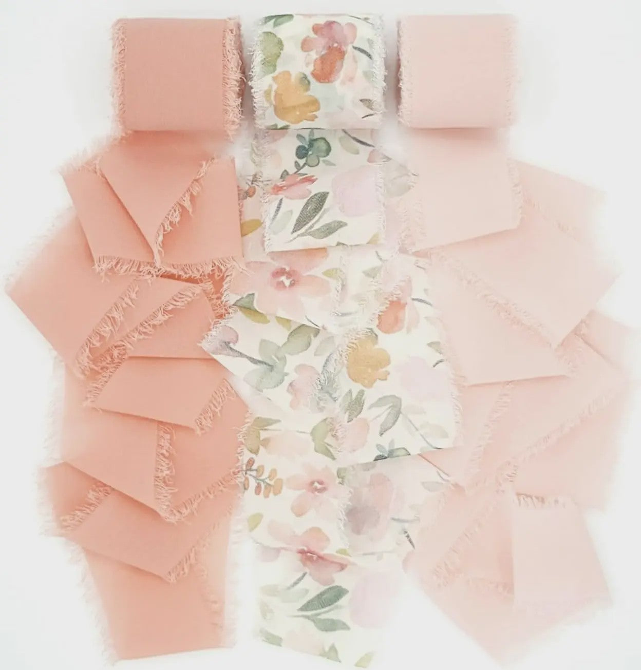 Handgemaakte Satijn Chiffon Lint Set - 3 Rollen van 5m met Rafeleffect voor Bruiloft, Cadeau & DIY Decoratie