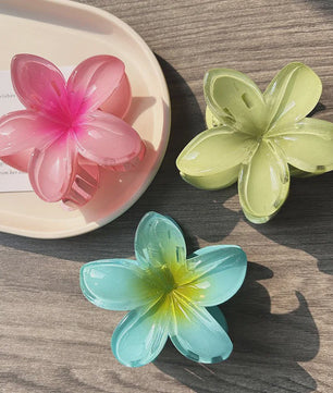 3x Grote Boho Bloemen Haarclips Acryl - Gradient Kleuren & Hawaii Stijl Haaraccessoires voor Dames