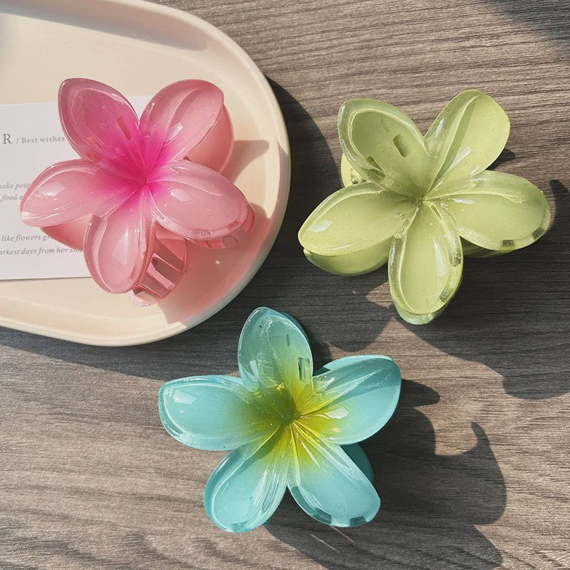 3x Grote Boho Bloemen Haarclips Acryl - Gradient Kleuren & Hawaii Stijl Haaraccessoires voor Dames