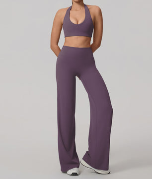 Dames Sportset: Sneldrogende Yoga Top met U-hals en Bell-Bottoms