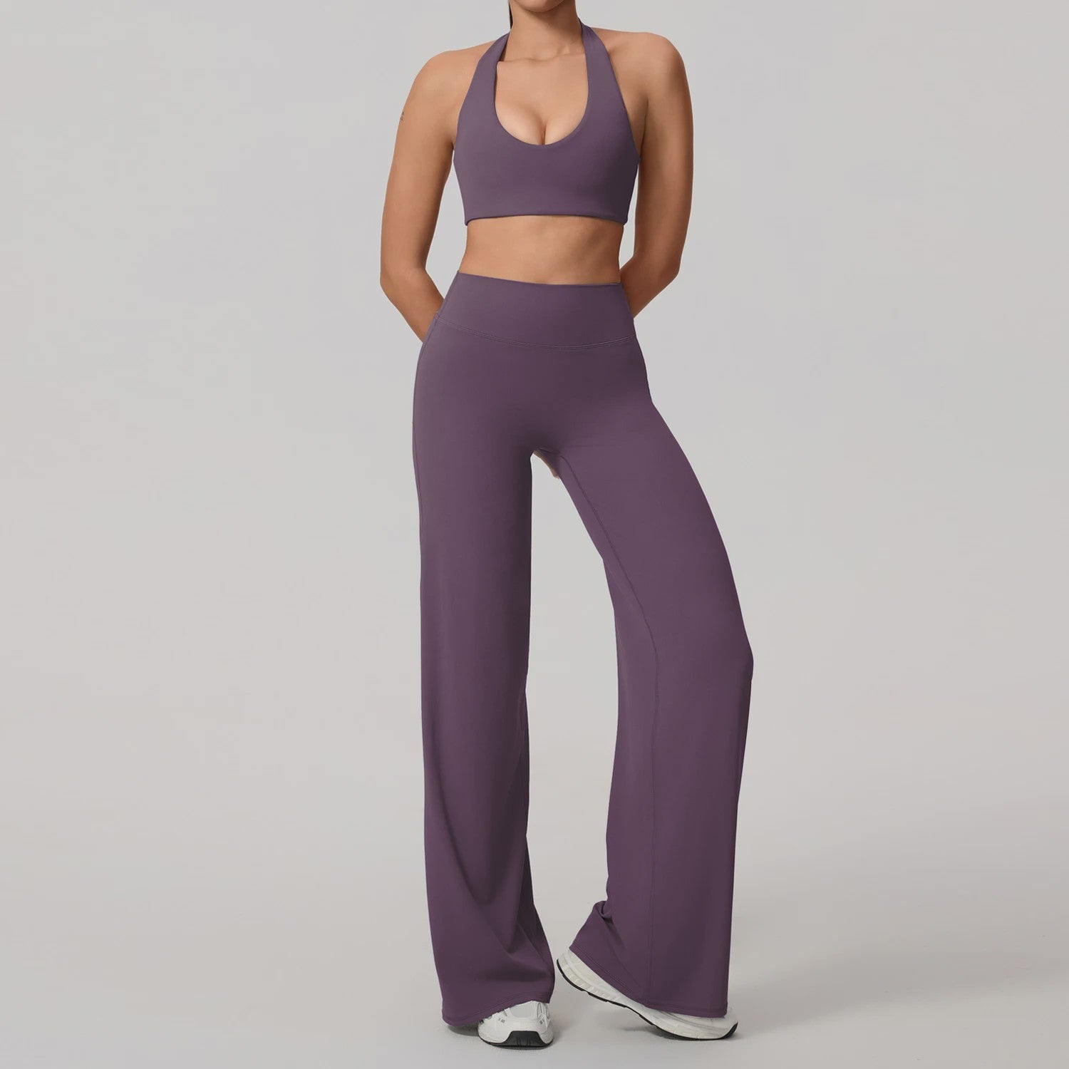 Dames Sportset: Sneldrogende Yoga Top met U-hals en Bell-Bottoms