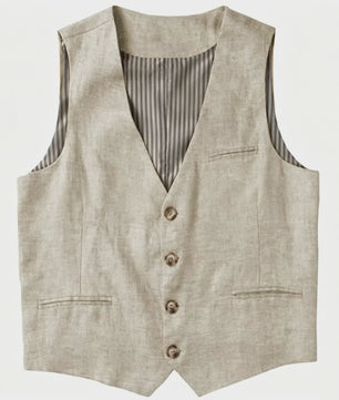 Linnen Heren Gilet - Zomer Waistcoat V-hals Single Breasted Lichtgewicht