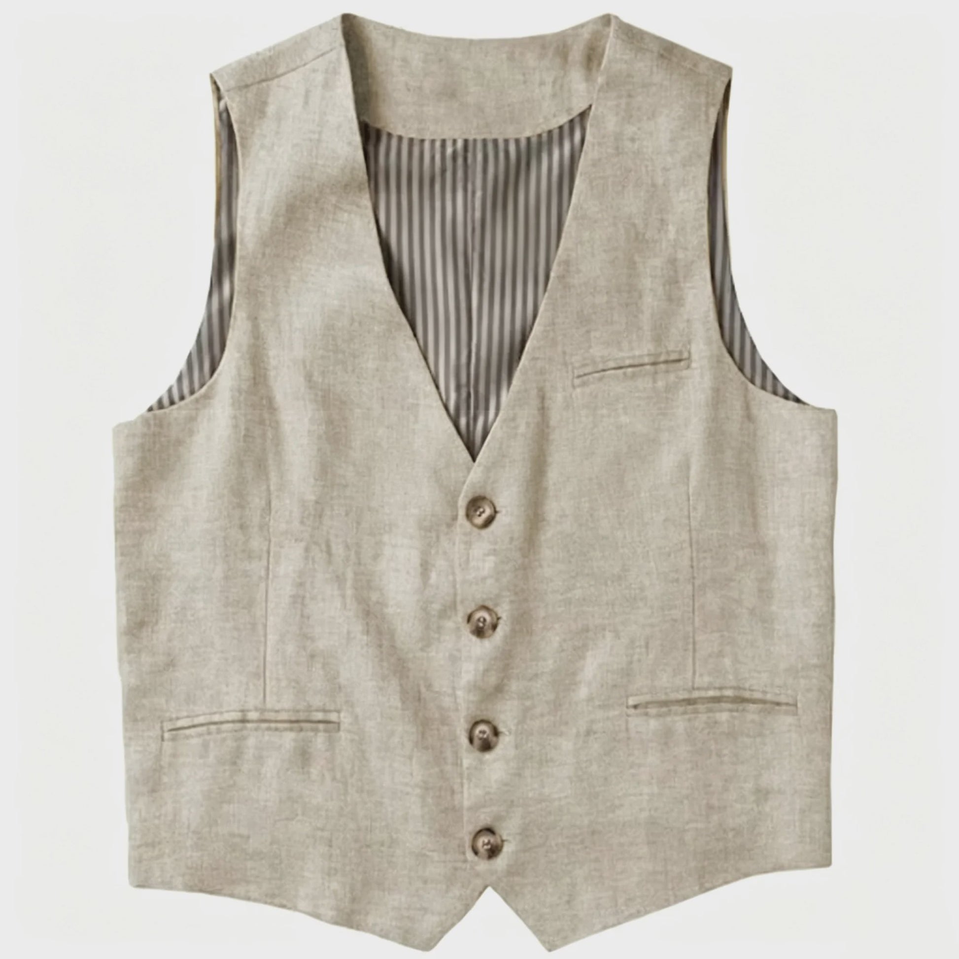 Linnen Heren Gilet - Zomer Waistcoat V-hals Single Breasted Lichtgewicht
