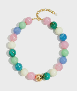 Bohemian Resin Kralen Ketting - Statement Choker met Dubbele Kleuren
