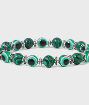 Set van 2 Handgemaakte Natuursteen Armbanden met Hanger Oog van Fatima & Lavasteen/Hematiet