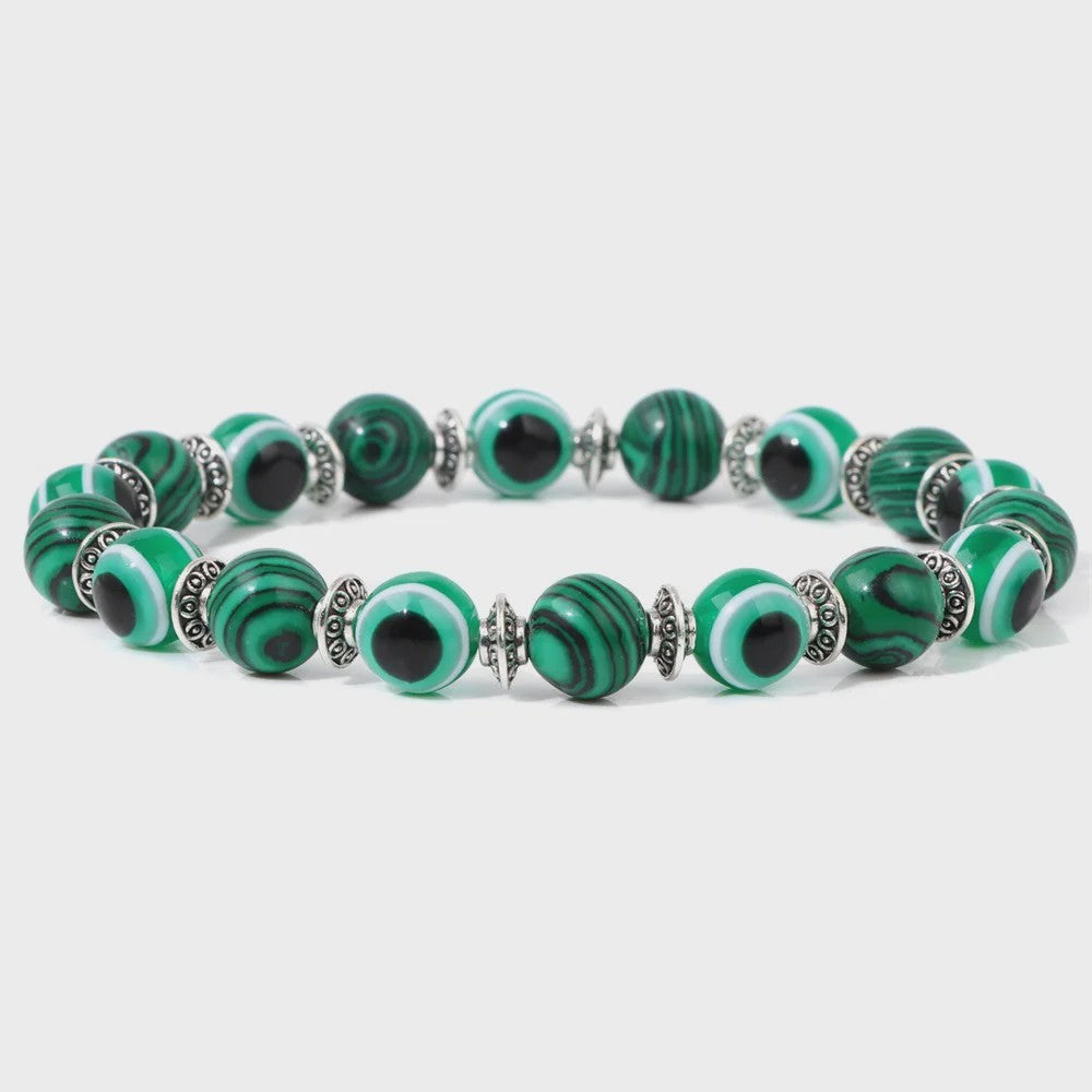 Set van 2 Handgemaakte Natuursteen Armbanden met Hanger Oog van Fatima & Lavasteen/Hematiet