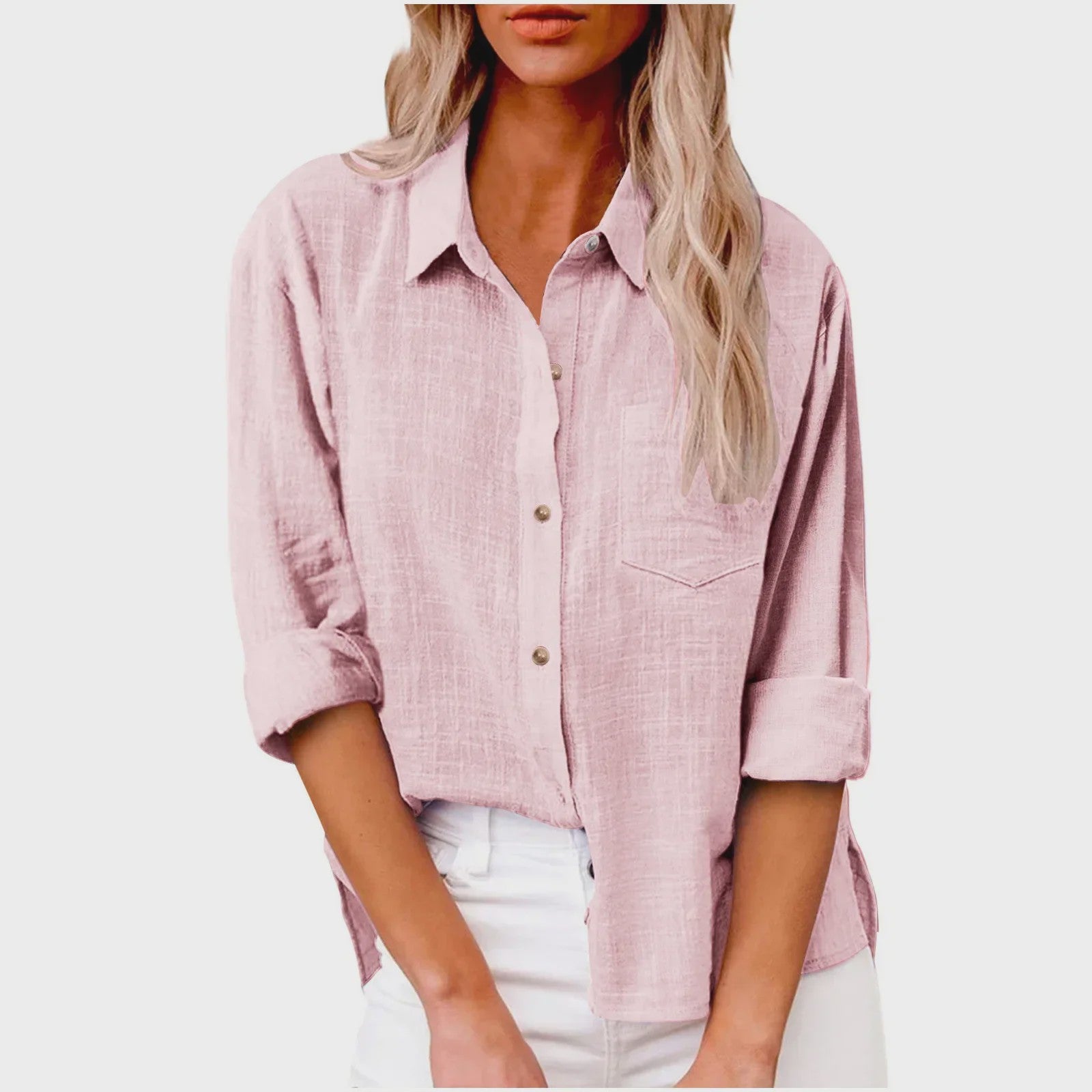 Dames Blouse met Lange Mouwen - Katoen Linnen Look