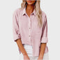 Dames Blouse met Lange Mouwen - Katoen Linnen Look