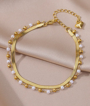 Gouden Anklet met Kralen en Bedels - Roestvrij Staal - Zomerse Strandjuwelen