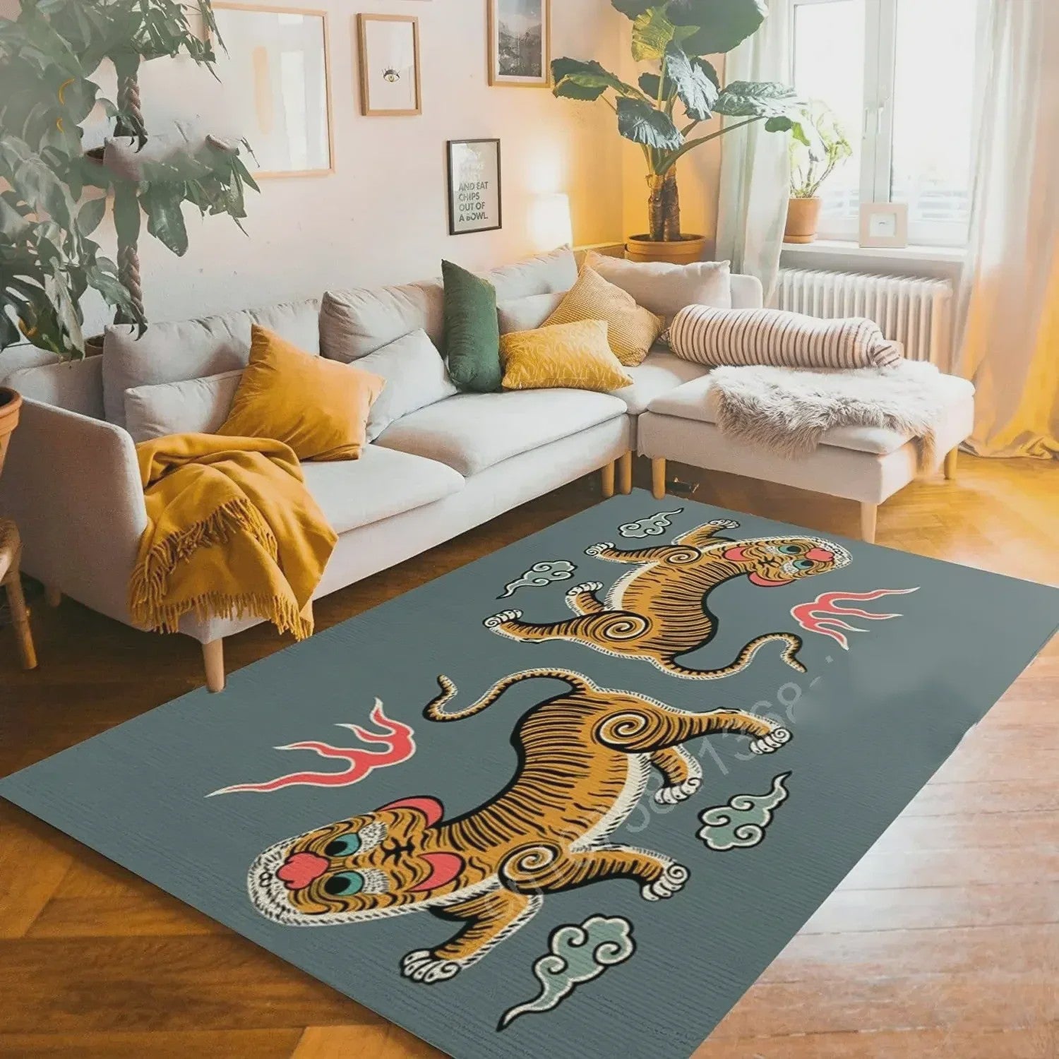 Bohemian Tibetaanse Tijger Vloerkleed - Antislip Decoratief Kleed voor Woonkamer & Slaapkamer