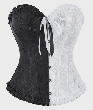 Victoriaans Jacquard Corset Top met Kant en Bloemenprint - Sexy Bustier voor Dames