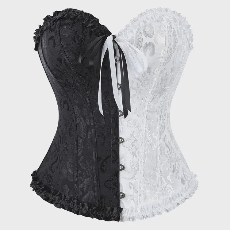 Victoriaans Jacquard Corset Top met Kant en Bloemenprint - Sexy Bustier voor Dames