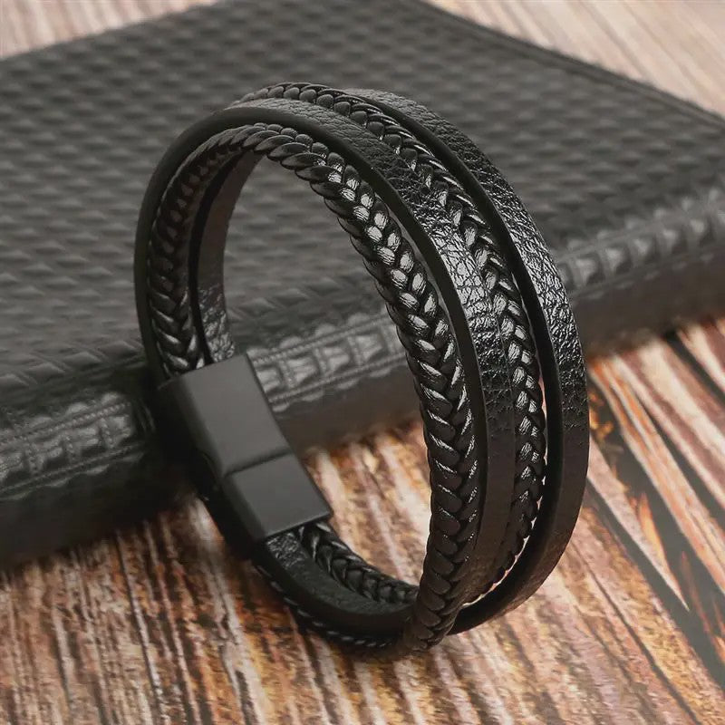 Stijlvolle Heren Armband van Gevlochten Leer - Multi-layer Fashion Accessoire