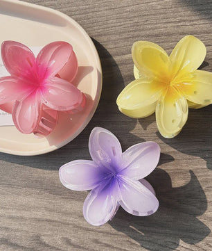3x Grote Boho Bloemen Haarclips Acryl - Gradient Kleuren & Hawaii Stijl Haaraccessoires voor Dames