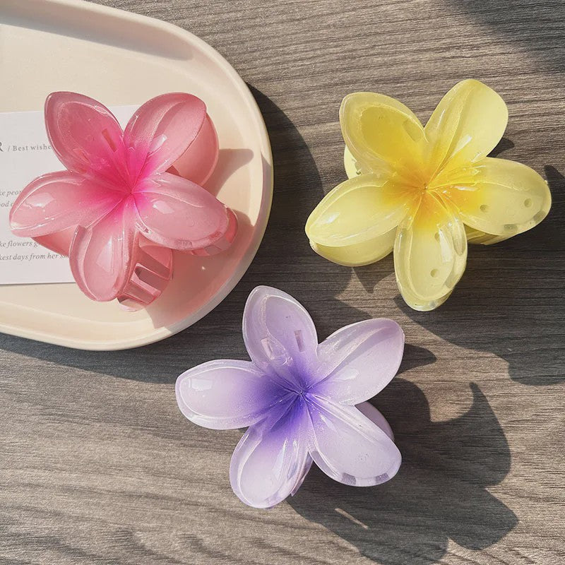 3x Grote Boho Bloemen Haarclips Acryl - Gradient Kleuren & Hawaii Stijl Haaraccessoires voor Dames