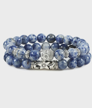 Set van 2 Houten Kralen Armbanden met Buddha & Natuursteen - Meditatie & Spirituele Sieraden