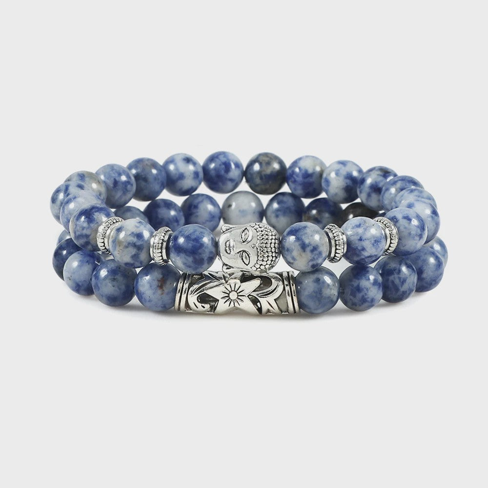 Set van 2 Houten Kralen Armbanden met Buddha & Natuursteen - Meditatie & Spirituele Sieraden