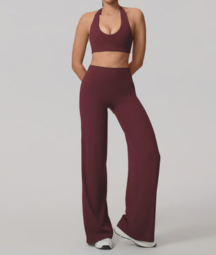 Dames Sportset: Sneldrogende Yoga Top met U-hals en Bell-Bottoms