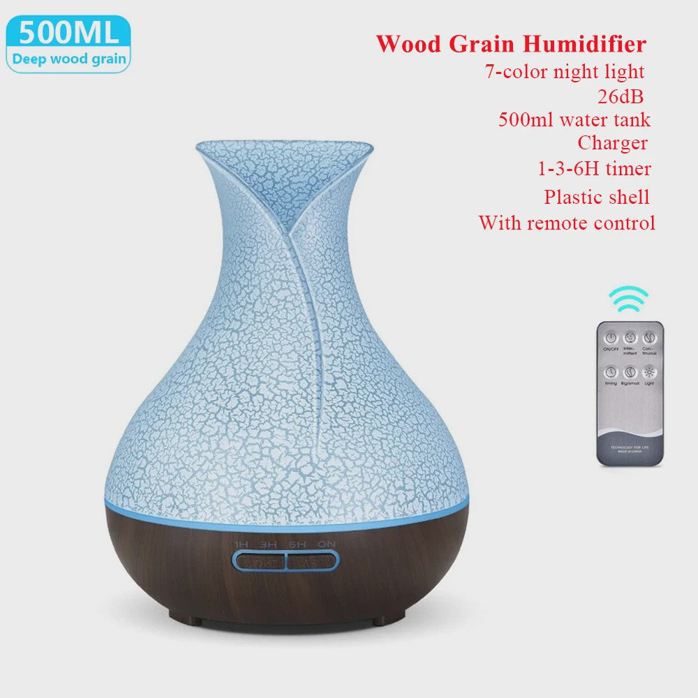 Aroma Diffuser met Houtnerf Design, 7 Kleuren LED en Afstandsbediening