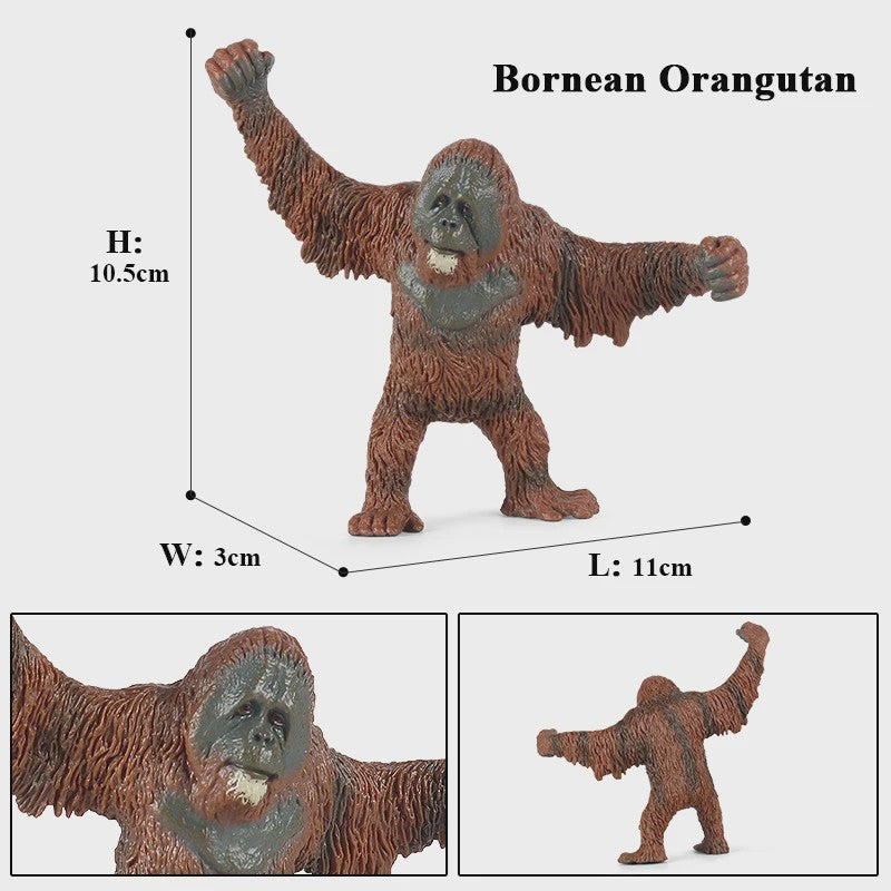 Oenux Wild Animal Speelfiguren: Aap, Chimpansee, Orang-oetan & Gibbon (PVC)