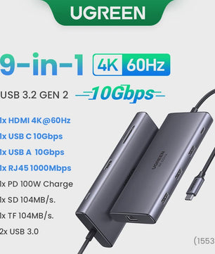 UGREEN 10-in-1 USB-C Hub: 8K/4K Dual HDMI, RJ45, USB 3.0, PD 100W - Docking Station voor MacBook & Laptop