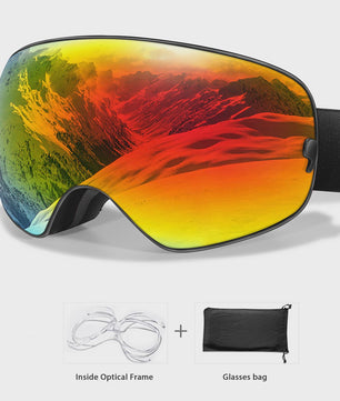 Ski Bril Heren Dames Tieners - UV400 Anti-Condens, Inclusief Optisch Frame & Tas