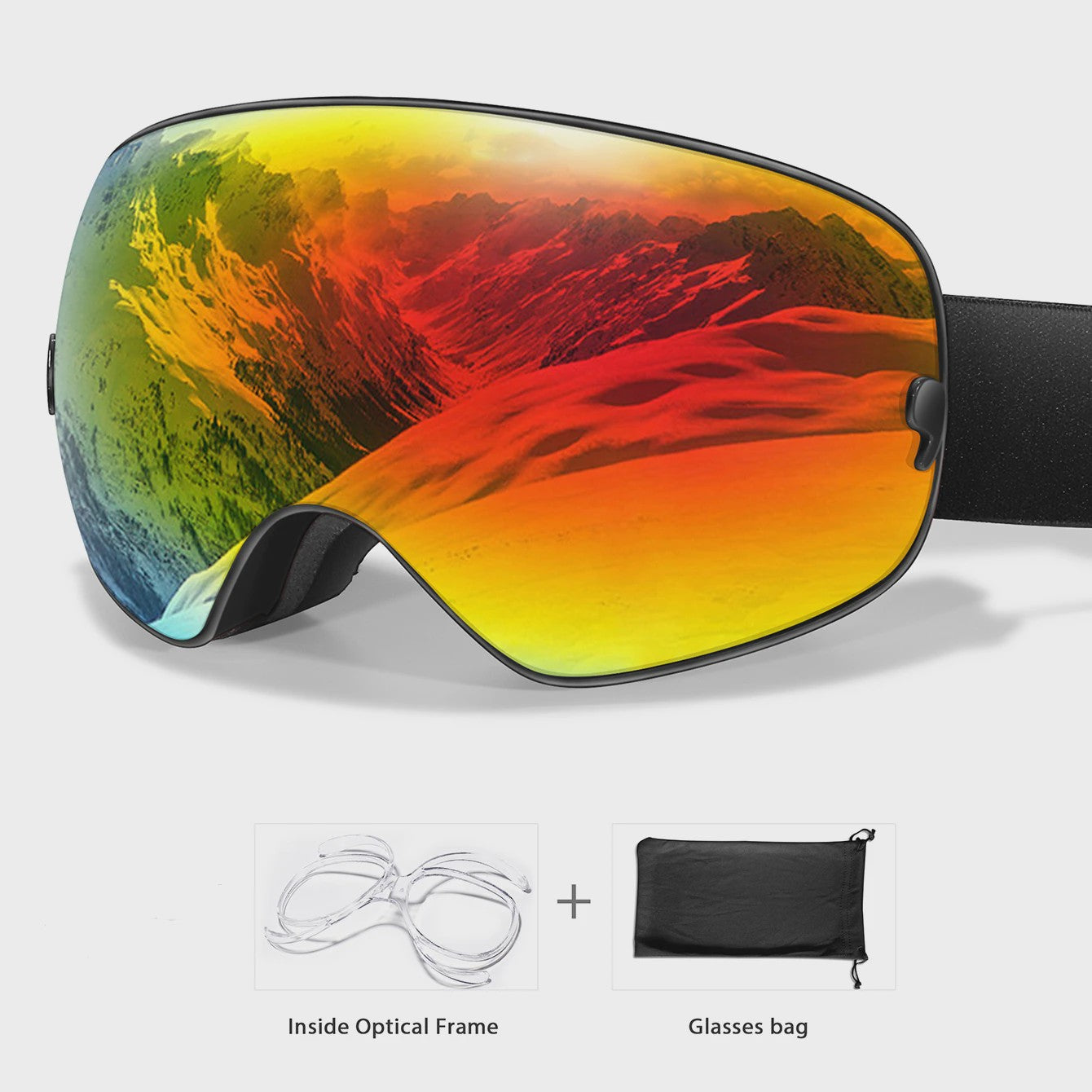 Ski Bril Heren Dames Tieners - UV400 Anti-Condens, Inclusief Optisch Frame & Tas