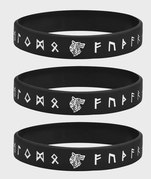 Mprainbow Heren Viking Rune Armband - Wolf Design, Zwart/Wit Siliconen Polsband
