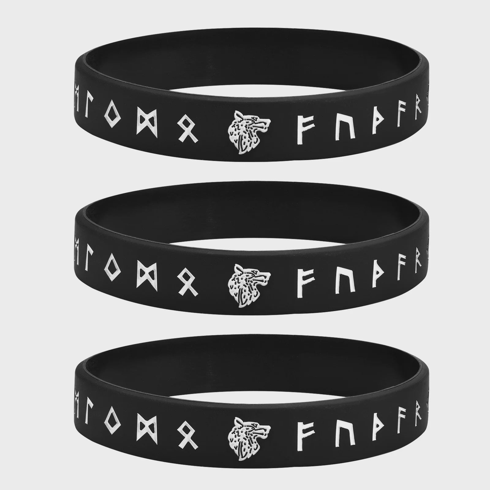 Mprainbow Heren Viking Rune Armband - Wolf Design, Zwart/Wit Siliconen Polsband