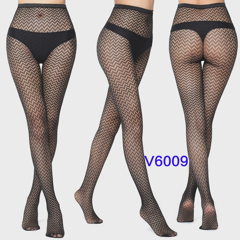 Dames Visnet Panty's met Jacquard Weefsel - Gothic Kant & Spider Net Stijl