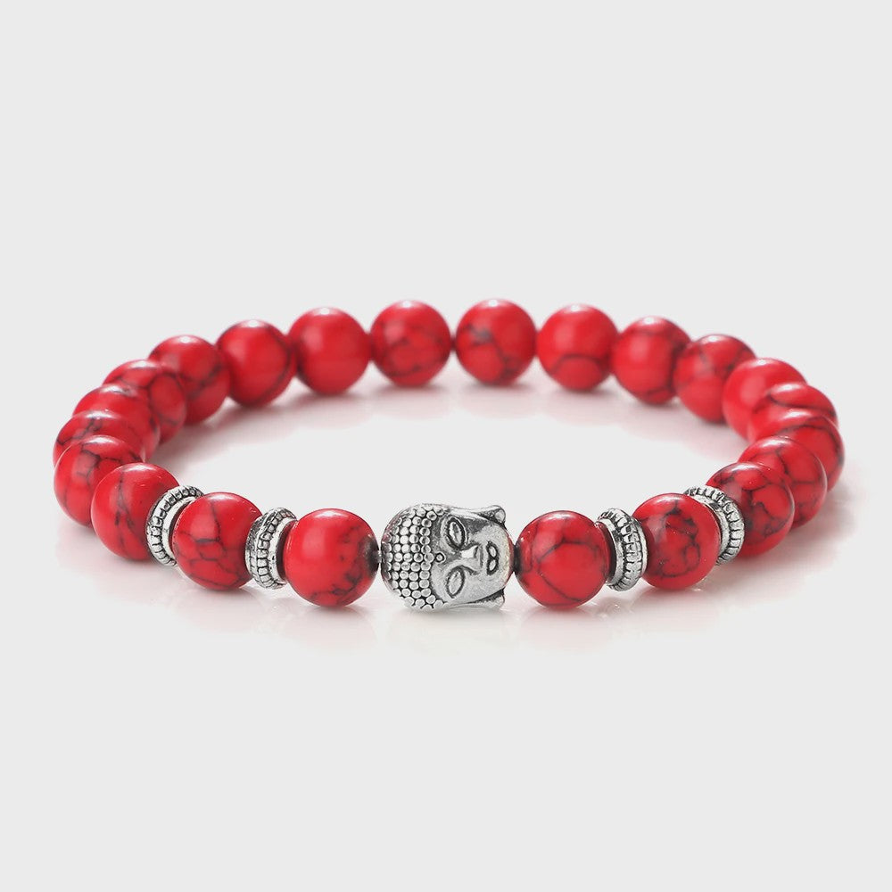 Buddha Hoofd Kralen Armbanden - Natuursteen (Tijgeroog, Vulkanisch, Malachiet, Rozenkwarts)
