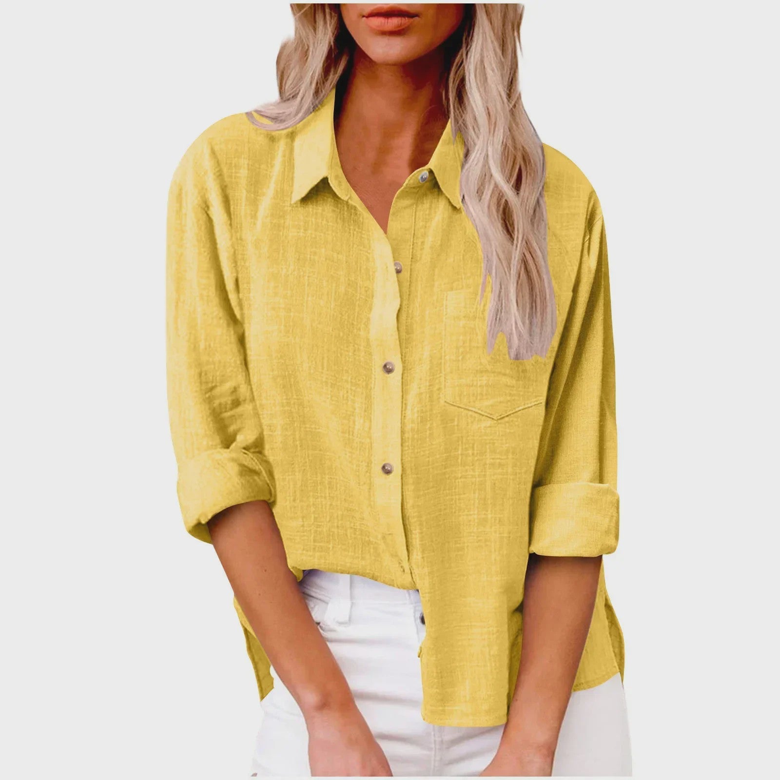 Dames Blouse met Lange Mouwen - Katoen Linnen Look