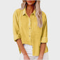 Dames Blouse met Lange Mouwen - Katoen Linnen Look