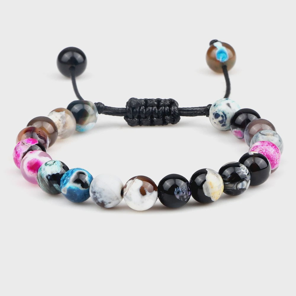 Verstelbare Natuursteen Armband - 8mm Agate & Onyx Kralen voor Mannen en Vrouwen