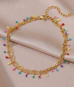 Gouden Anklet met Kralen en Bedels - Roestvrij Staal - Zomerse Strandjuwelen
