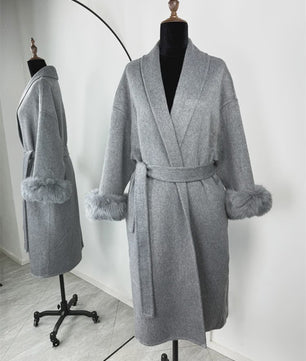 Luxe Dames Woljas met Bontkraag en Riem - Kort & Elegant