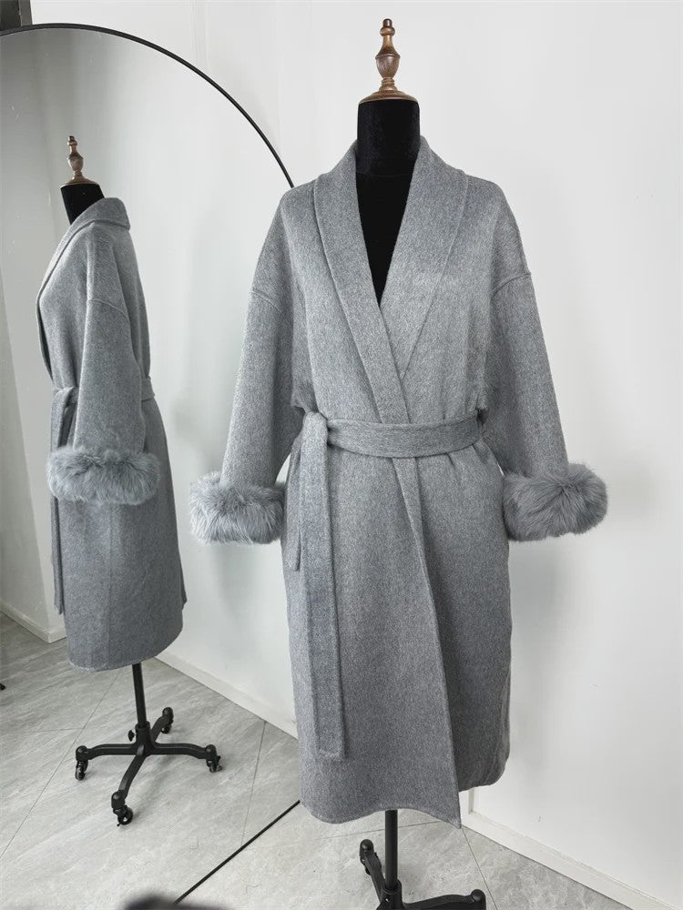 Luxe Dames Woljas met Bontkraag en Riem - Kort & Elegant