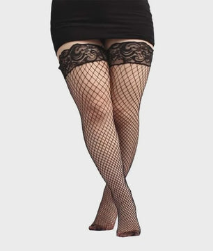 Ultra Dunne Kant Kousen tot Boven de Knie voor Plus Size Dames - Zwart & Wit