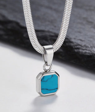 Vnox Heren Ketting met Geometrische Vierkante Natuursteen Hanger - Goud/Zilver Kleur Roestvrij Staal Blade Ketting