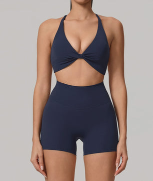 Dames Yoga Set 2-Delig: Sneldrogend Sportpak met Lange Mouwen Top en Hoge Taille Shorts