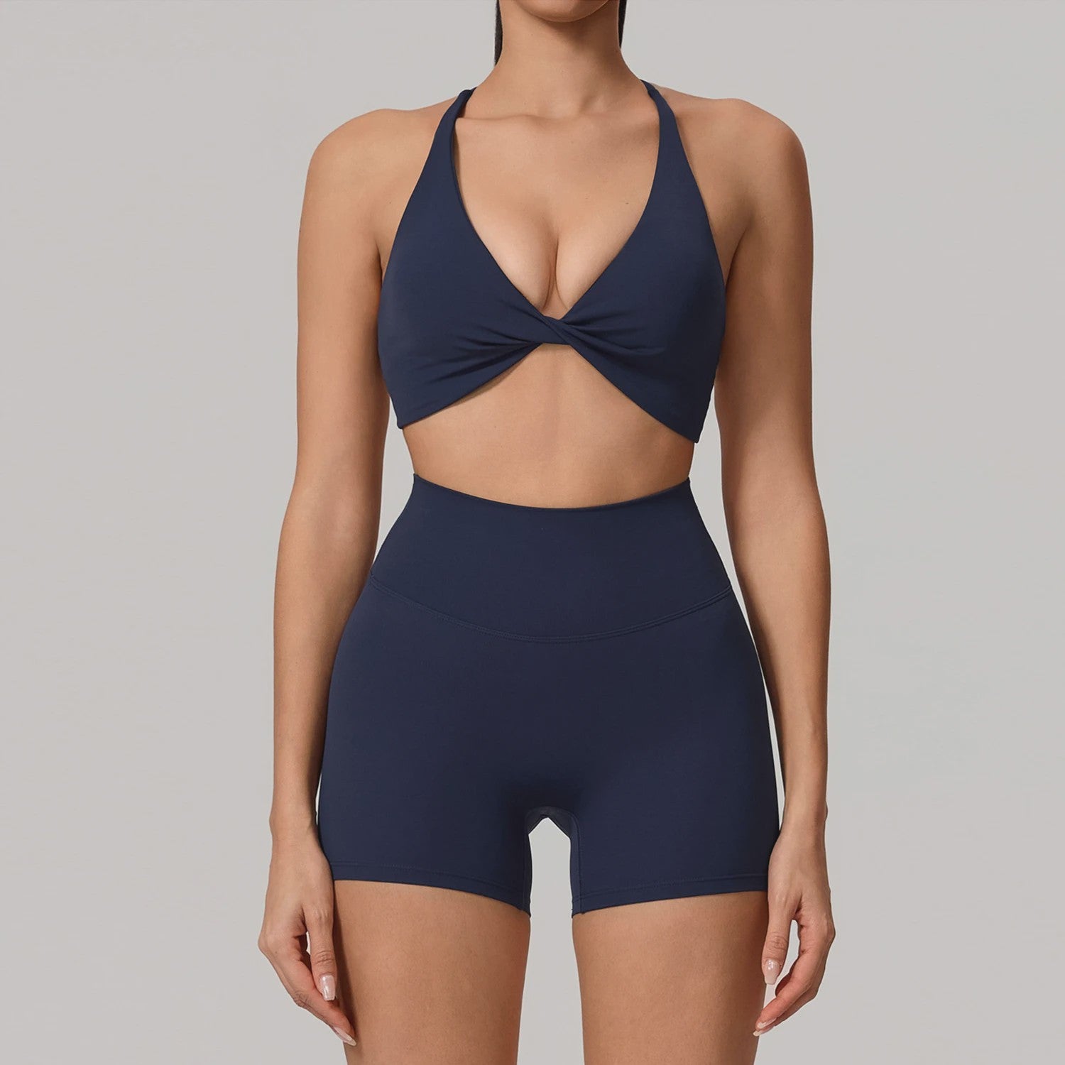 Dames Yoga Set 2-Delig: Sneldrogend Sportpak met Lange Mouwen Top en Hoge Taille Shorts