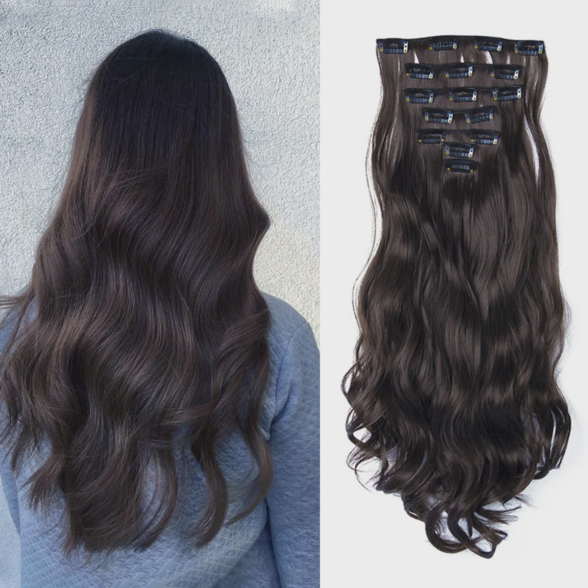 Clip-in Haarverlenging 7 Delig - 55cm Lang Krullend Synthetisch Haar