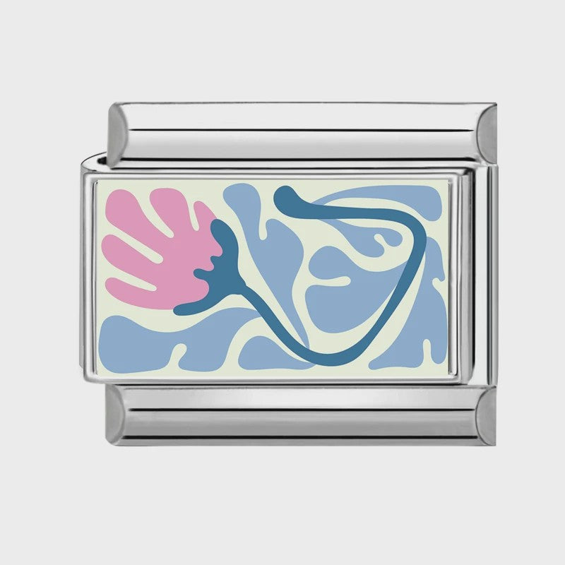 Modulaire RVS Bedel Links - Italiaanse Charm Collectie - Blue Series