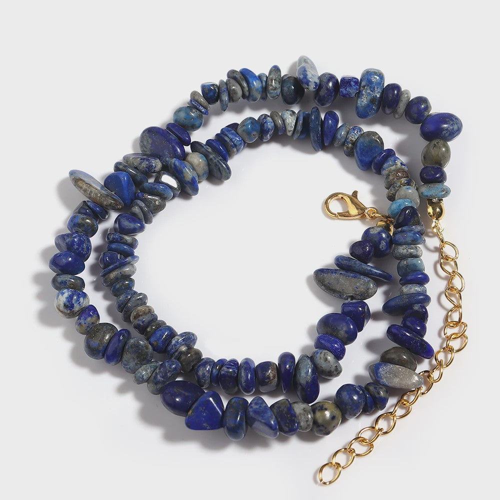Unieke Natuursteen Choker Ketting - Onregelmatige Kristal & Aquamarijn Chips