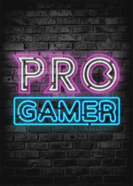 Gaming Neon Canvas Poster: Eat Sleep Game Repeat - Decoratie voor Gamer Kamer