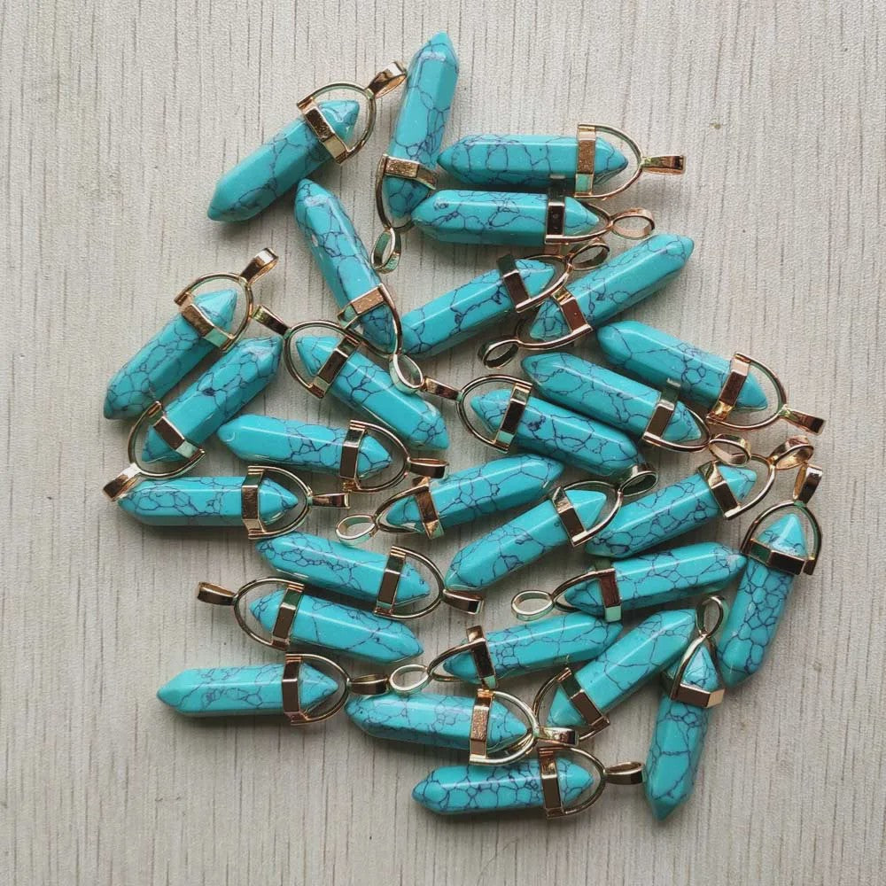 Natuurlijke Groene Aventurijn Kristal Pilaren Hangers - 24 Stuks Set voor Sieraden Maken